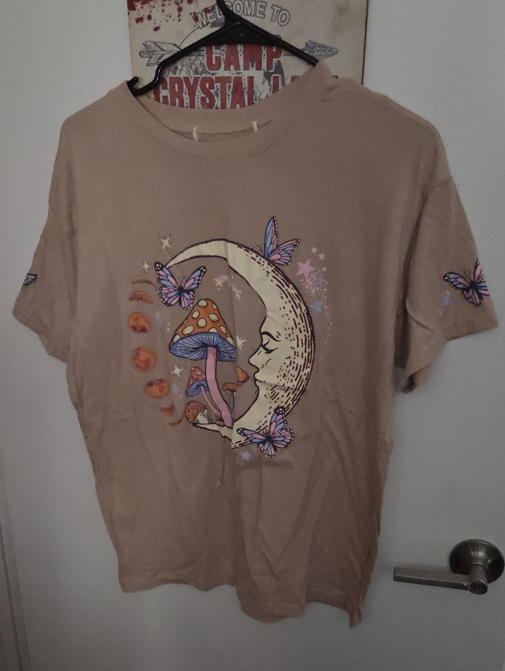 Women's Beige Moon & Mushroom Graphic Tee